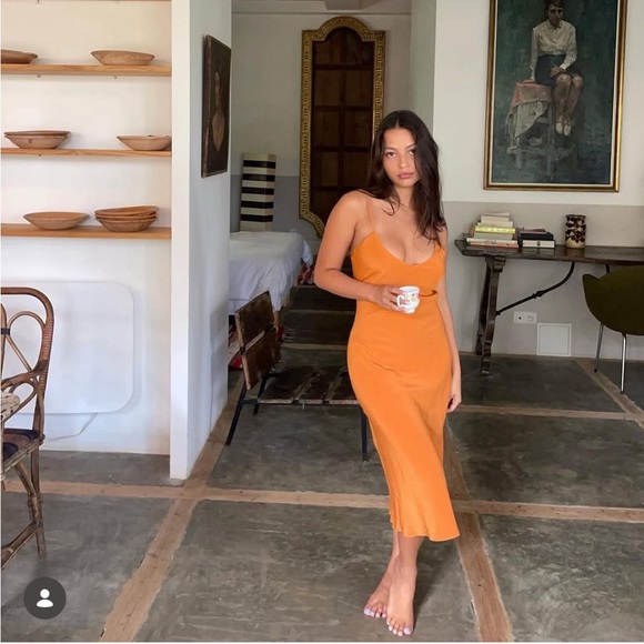 Realisation Par Natasha Orange Midi Silk Slip Dress - Picture 2 of 7